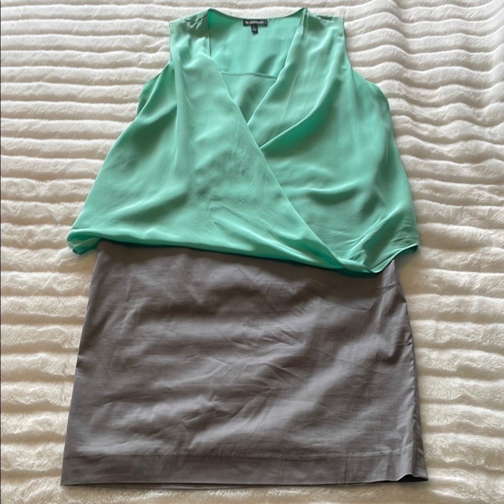 🇨🇦 le chateau dress,  Mint Green silk Drape Top with Grey skirt - Picture 9 of 13